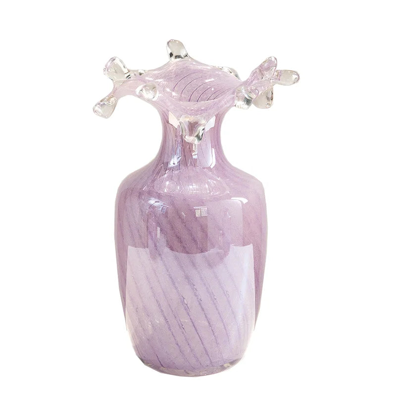 Afralia™ Purple Wavy Pleats Glass Vase - Home Decor Flower Arrangement Accessories