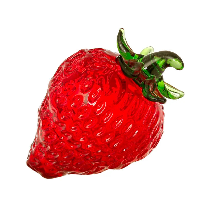 Afralia™ Glass Red Strawberry Figurine Crystal Fruit Miniature Ornament Decor