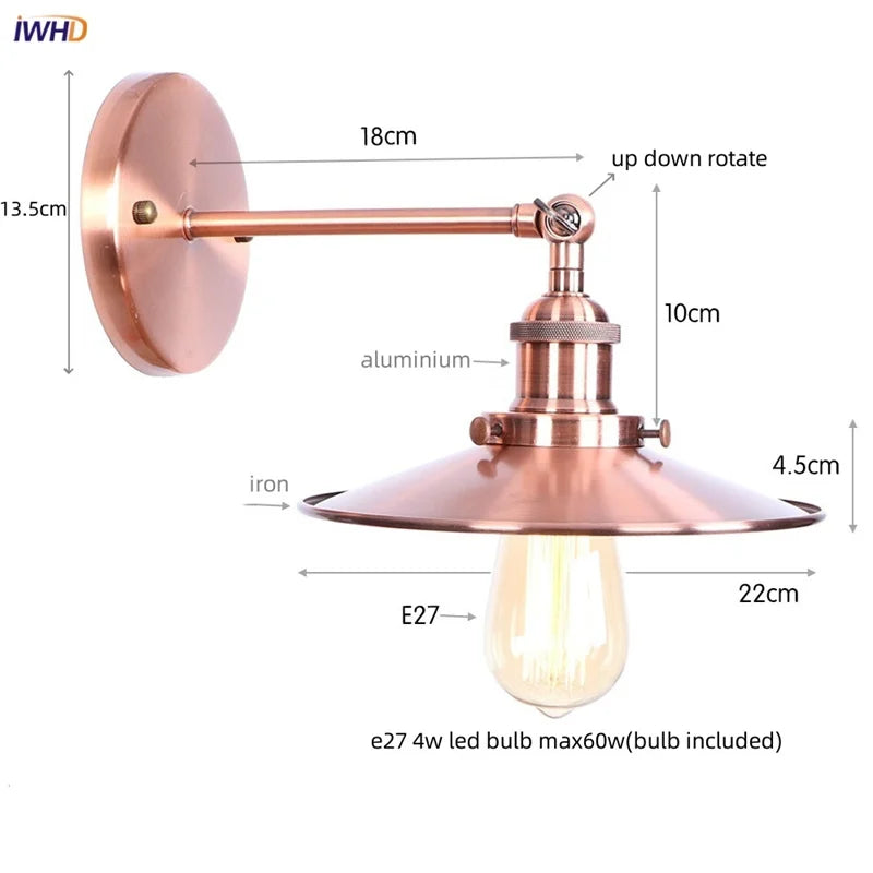 Afralia™ Loft LED Wall Lamp with Gold Pull Chain Switch for Vintage Industrial Style
