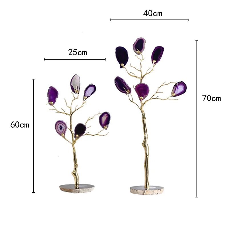 Afralia™ Golden Agate Tree Metal Decor Home Figurine Art Piece