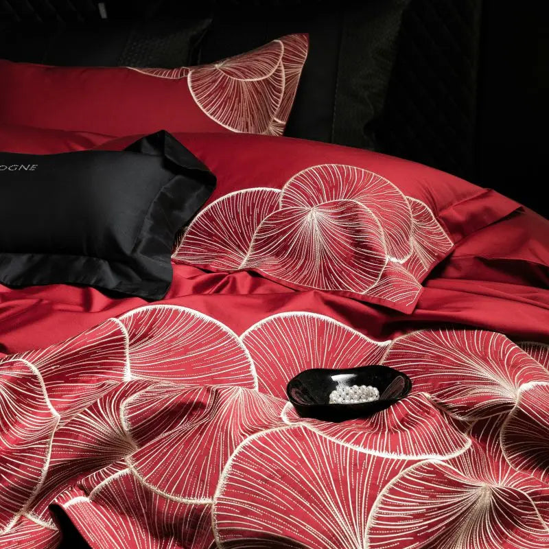 Afralia™ Embroidered Egyptian Cotton Bedding Set - Queen/King, Luxury Bed Sheet & Pillowcases