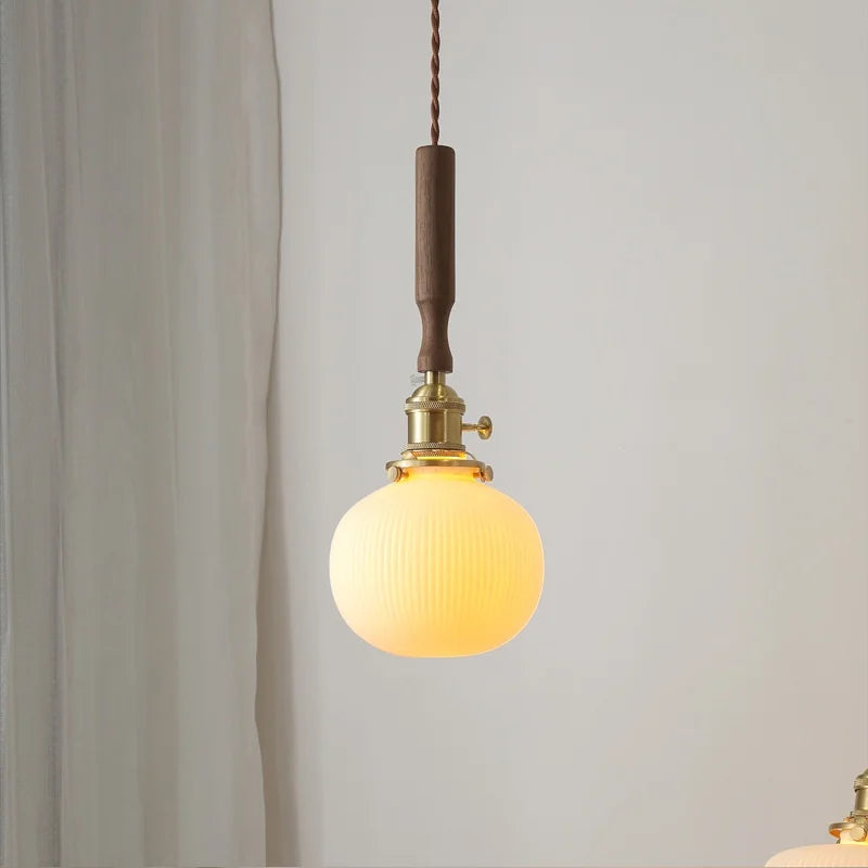 Afralia™ Ceramic Walnut Copper LED Pendant Light Chandelier for Bedroom Living Room