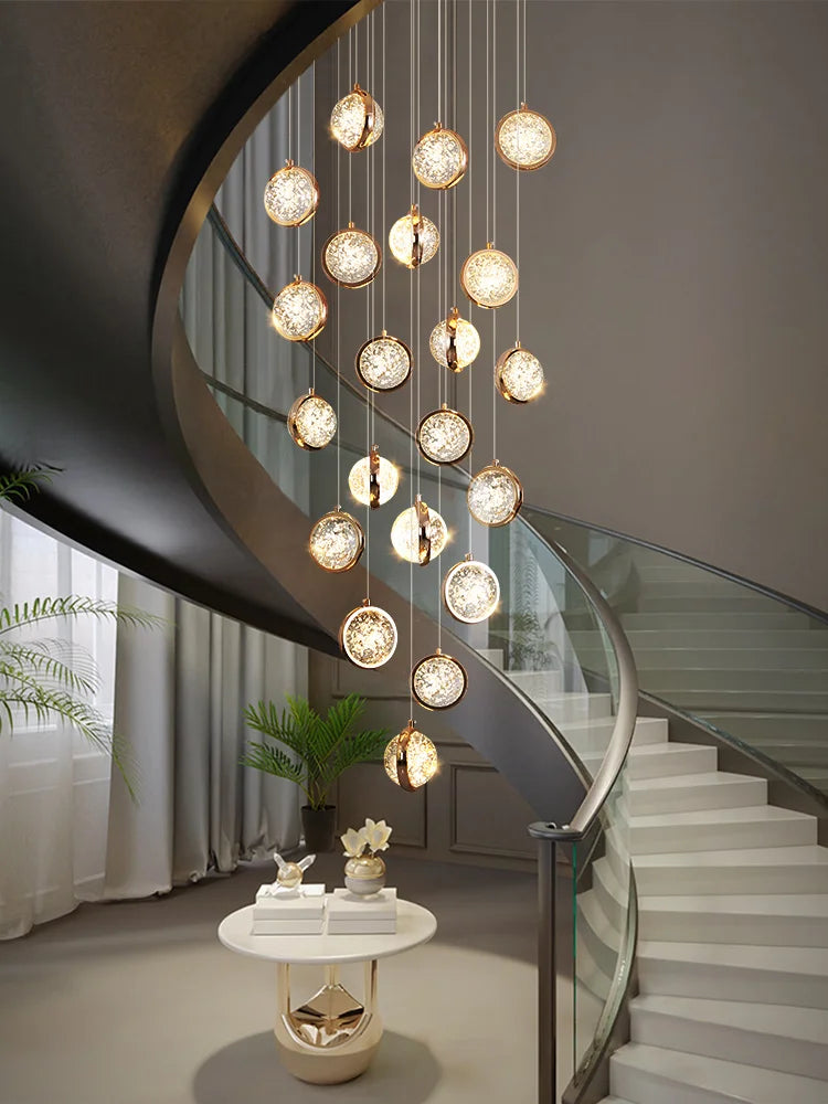 Afralia™ Crystal Ball LED Rotating Stair Chandelier - Nordic Luxury Loft Bubble Design