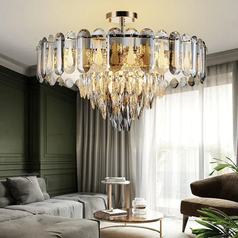Afralia™ Crystal LED Ceiling Chandelier Modern Living Room Pendant Light