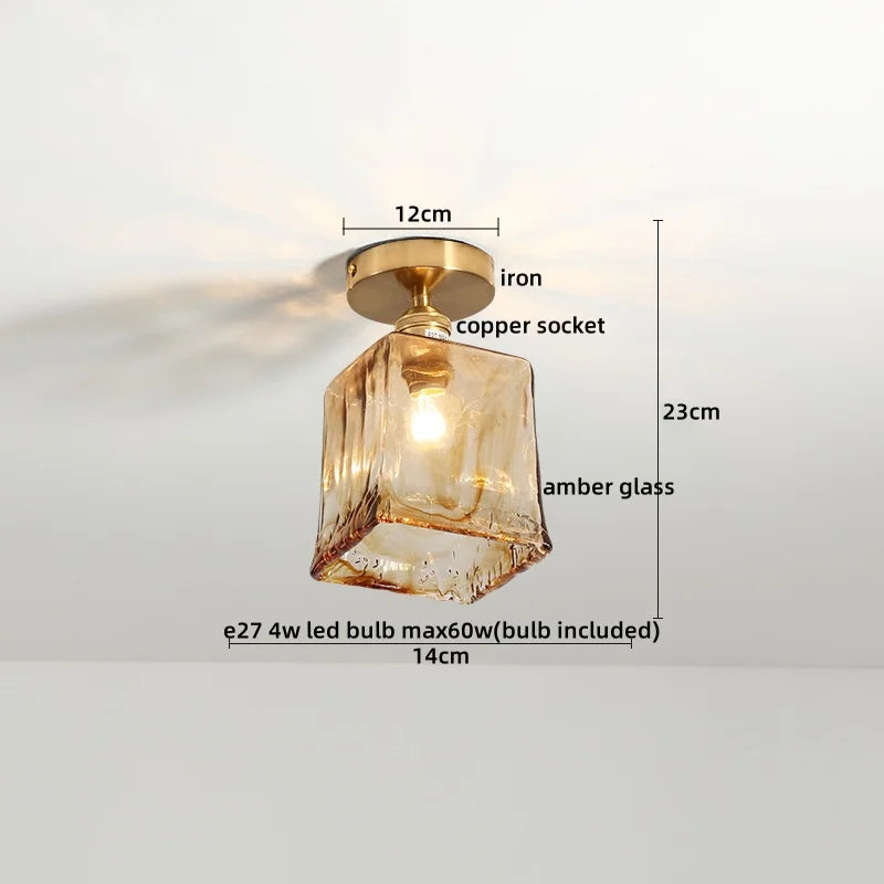 Afralia™ Amber Glass LED Ceiling Lights Modern Home Lighting Copper Socket