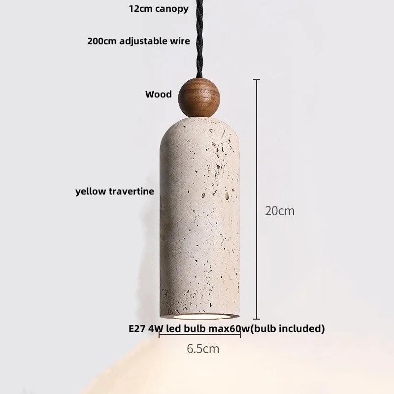 Afralia™ LED Pendant Lamp Yellow Travertine Wood Hanging Light Fixture Luminaire
