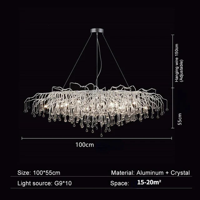 Afralia™ Crystal Water Drop Branch Chandelier LED Lighting Fixture for Hall Living Room
