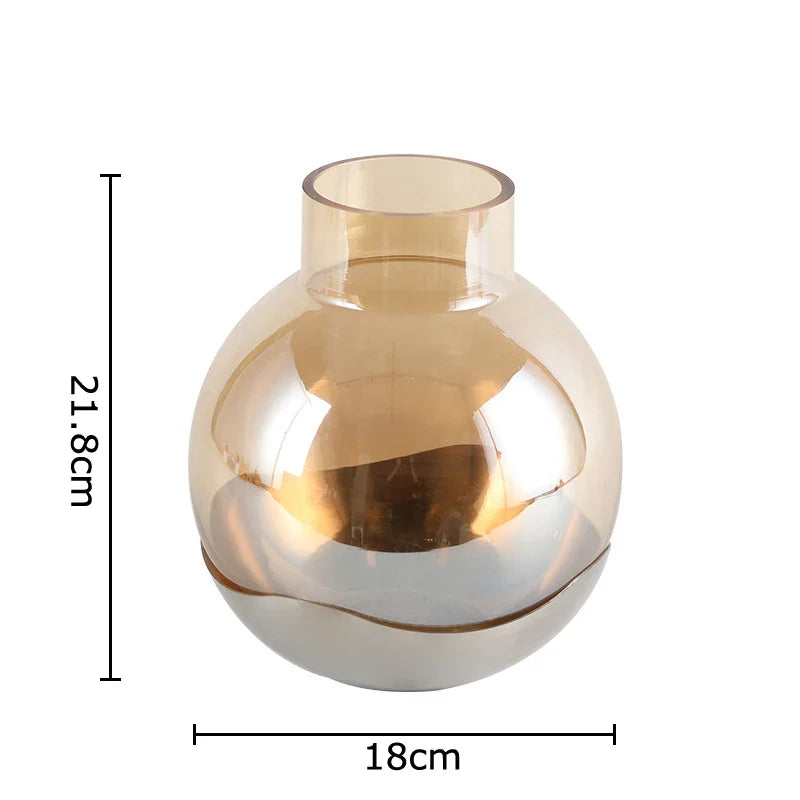 Afralia™ Amber Glass Vase Desk Decoration Round Floral Room Decor
