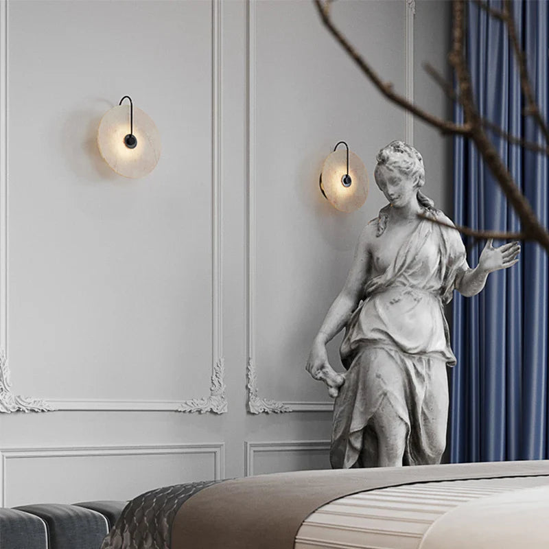 Afralia™ Marble Circular Wall Lamp, Minimalist Nordic Designer LED Lights for Bedroom & Study