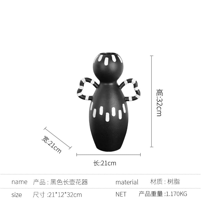 Afralia™ Striped Handle Resin Flower Vase - Home Decoration Accessory