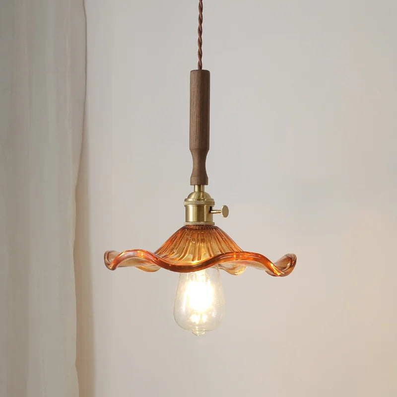 Afralia™ Glass Walnut Copper LED Pendant Light for Living Dining Bedroom, Nordic Modern Design