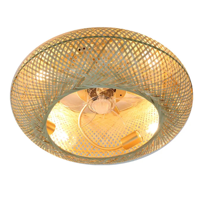 Afralia™ Bamboo Ceiling Fan with Lights Remote Control Silent Retractable Blades 50cm