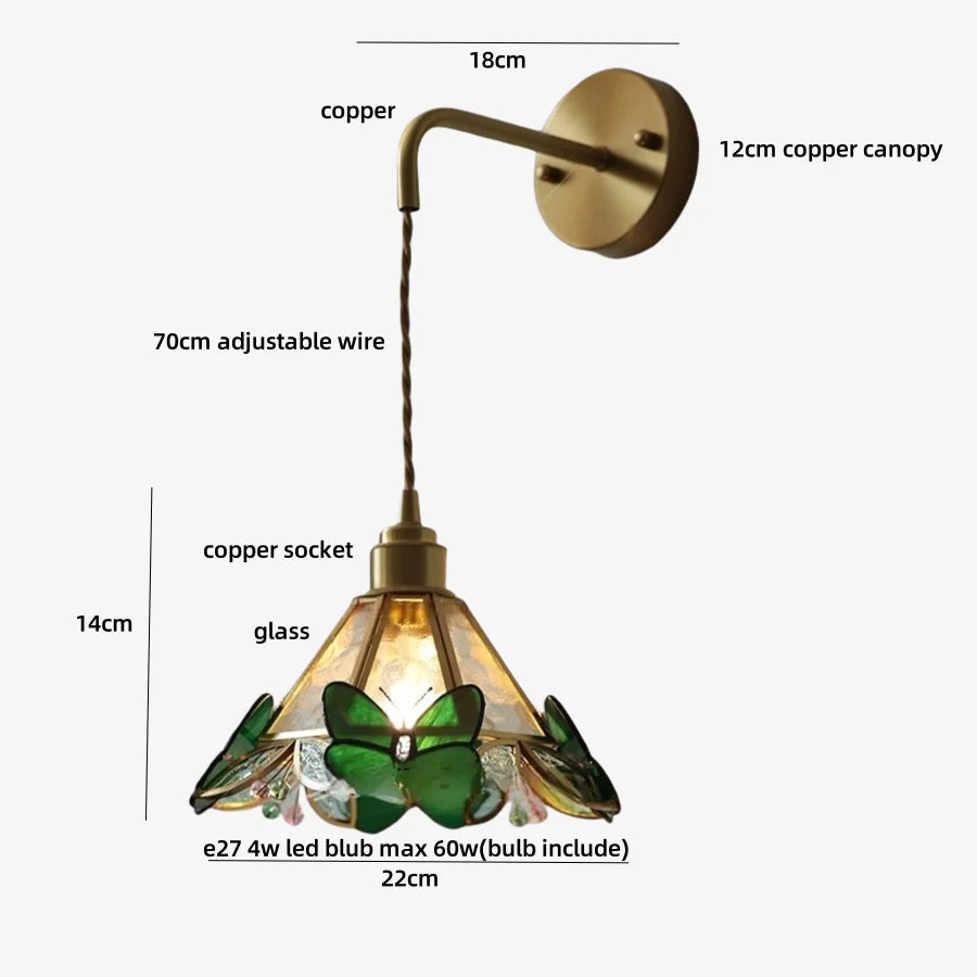 Afralia™ Tiffany Glass LED Wall Sconce | Adjustable Wire Fixture | Modern Pull Chain Switch