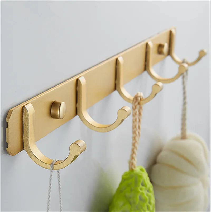 Afralia™ Brushed Gold Aluminum Robe Hooks Set of 4 - Bathroom & Kitchen Hangers