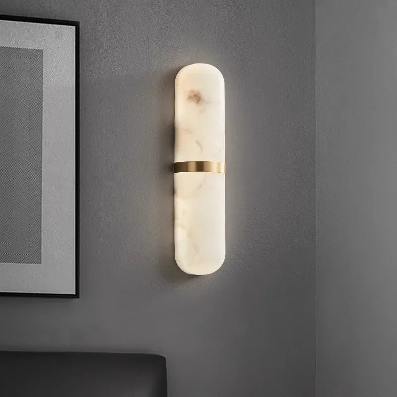 Afralia™ Semicylinder LED Wall Light 12W Imitation Marble Decor Sconce for Home Décor