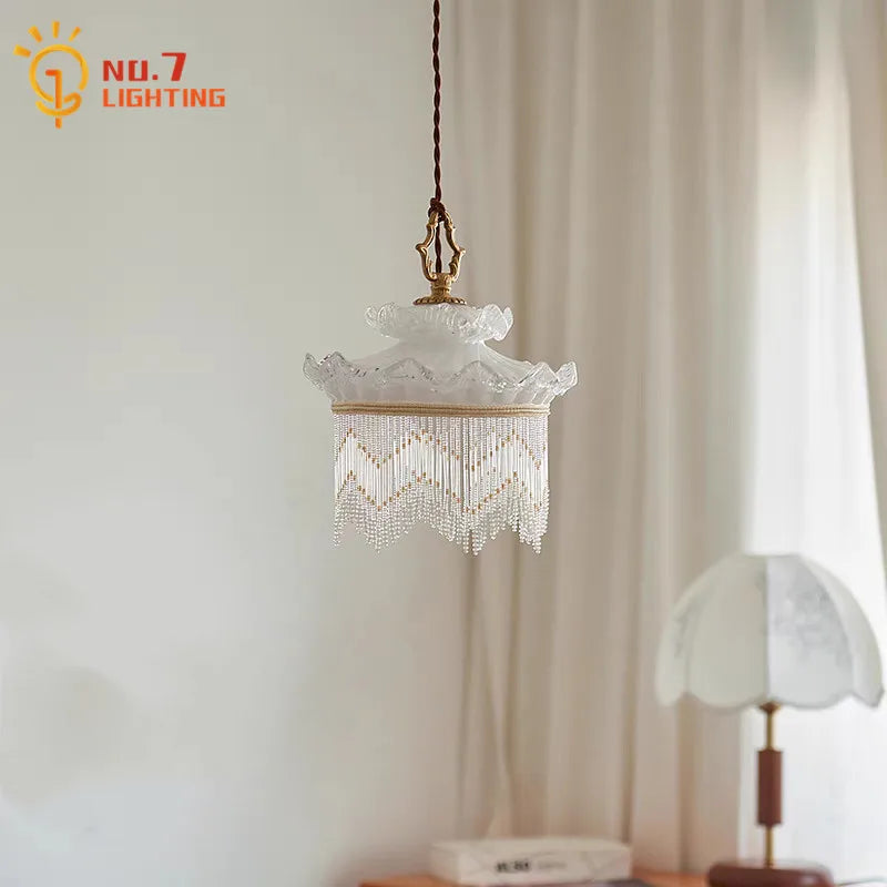 Afralia™ Medieval Tassel Glass Copper LED Pendant Light - Romantic Atmosphere