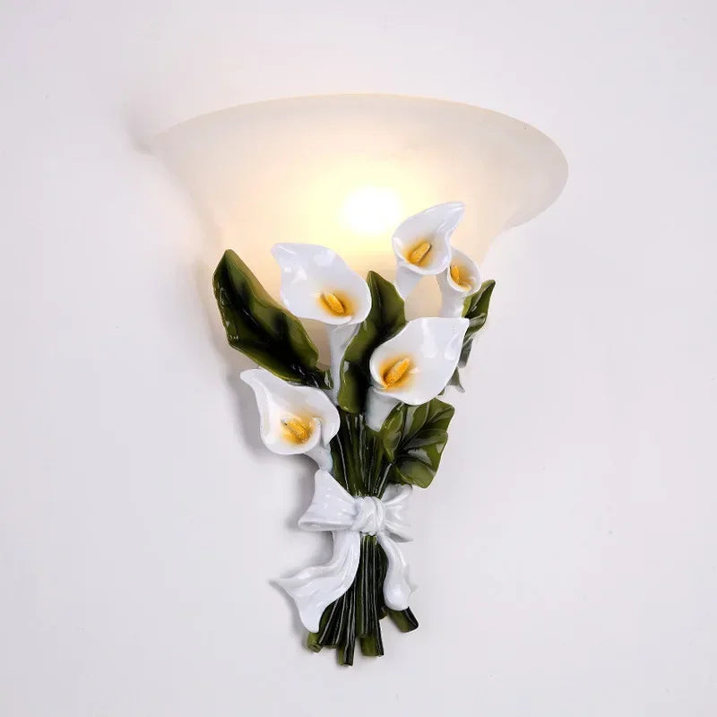 Afralia™ Romantic Flower Resin Wall Lamp for Bedroom Living Dining Corridor TV Background