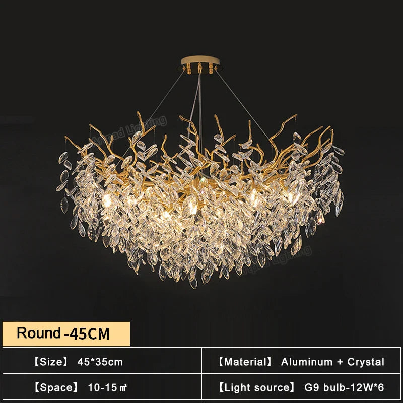 Afralia™ Gold Crystal Chandeliers for Dining Room Branch Hanging Lamp Large Lighting