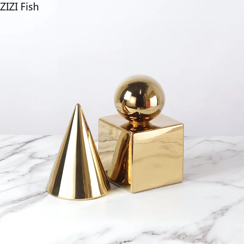 Afralia™ Cube Round Statue Decor Ceramic Ornament Sculpture Artwork for Desk & Room