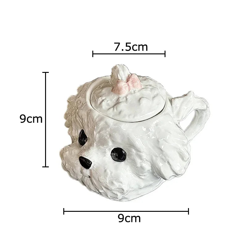 Afralia™ Teddy Dog Ceramic Mug Set for Coffee, Tea, Juice - Adorable Tableware Drinkware