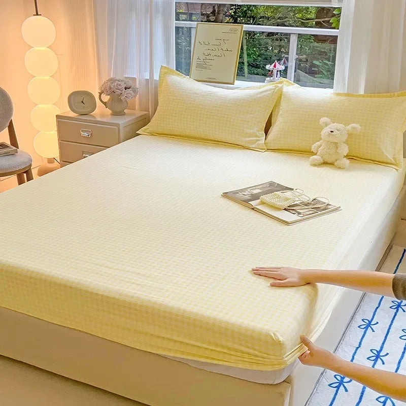 Afralia™ Ultra-Thin Grid Pattern Fitted Sheet Set: Soft Breathable Washed Cotton Mattress Cover