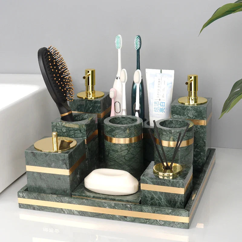 Afralia™ Luxury Gold Marble Bathroom Set with Accessories