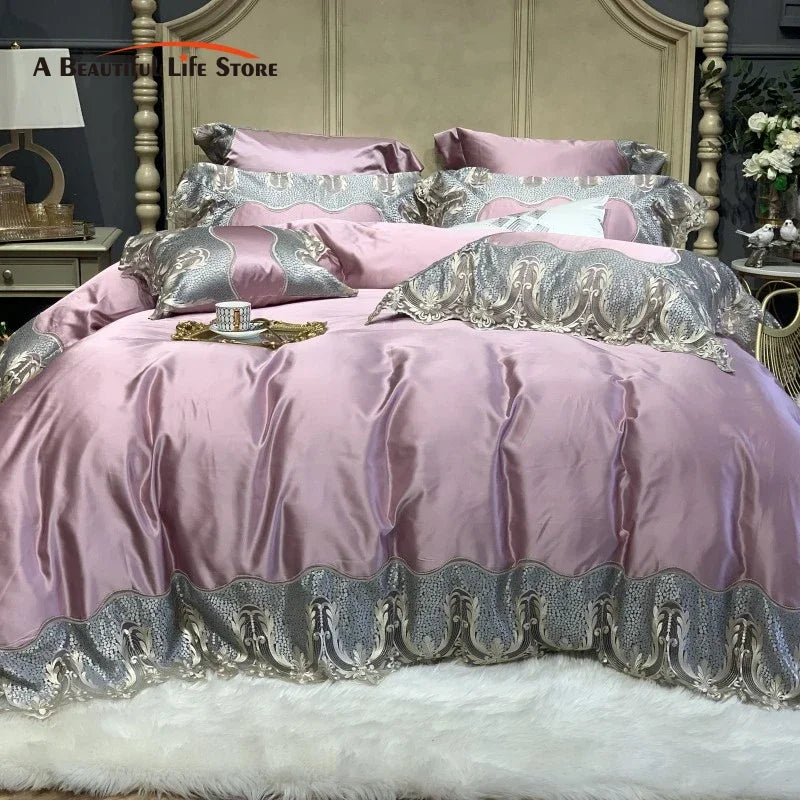 Afralia™ Luxury Lace Embroidery Bedding Set, 1000TC Egyptian Cotton, Princess Wedding Theme