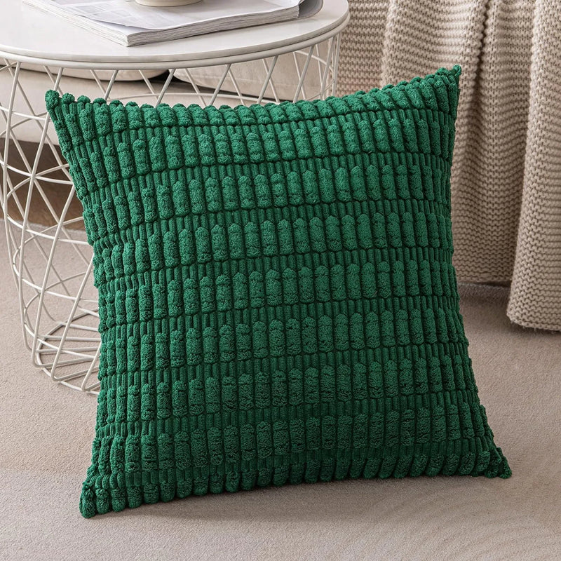 Afralia™ Solid Green Corduroy Throw Pillow Covers Set for Home Décor