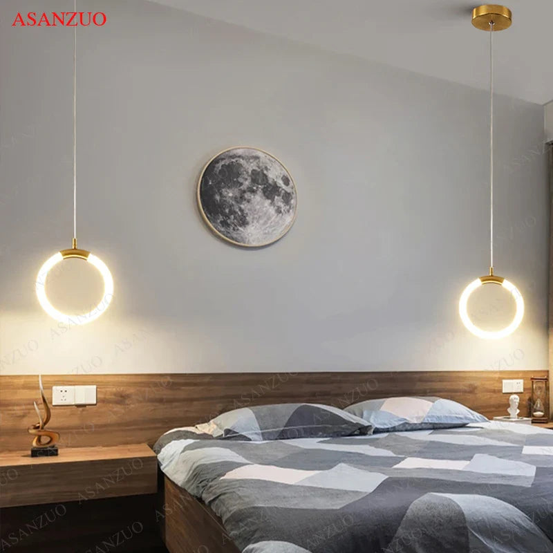 Nordic White Ring Brass Pendant Light for Bedroom and Dining Room by Afralia™