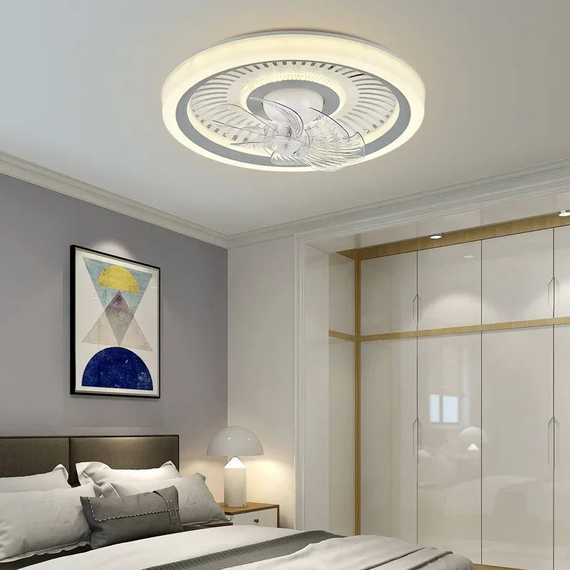 Afralia™ Modern Round Ceiling Fan with LED Lights Chandelier for Bedroom
