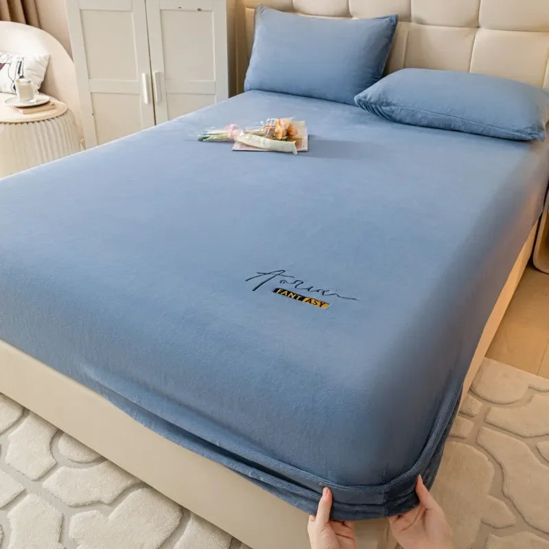 Afralia™ Cozy Velvet Fitted Sheet: Thick Warm Bed Cover for Bedroom Living Room