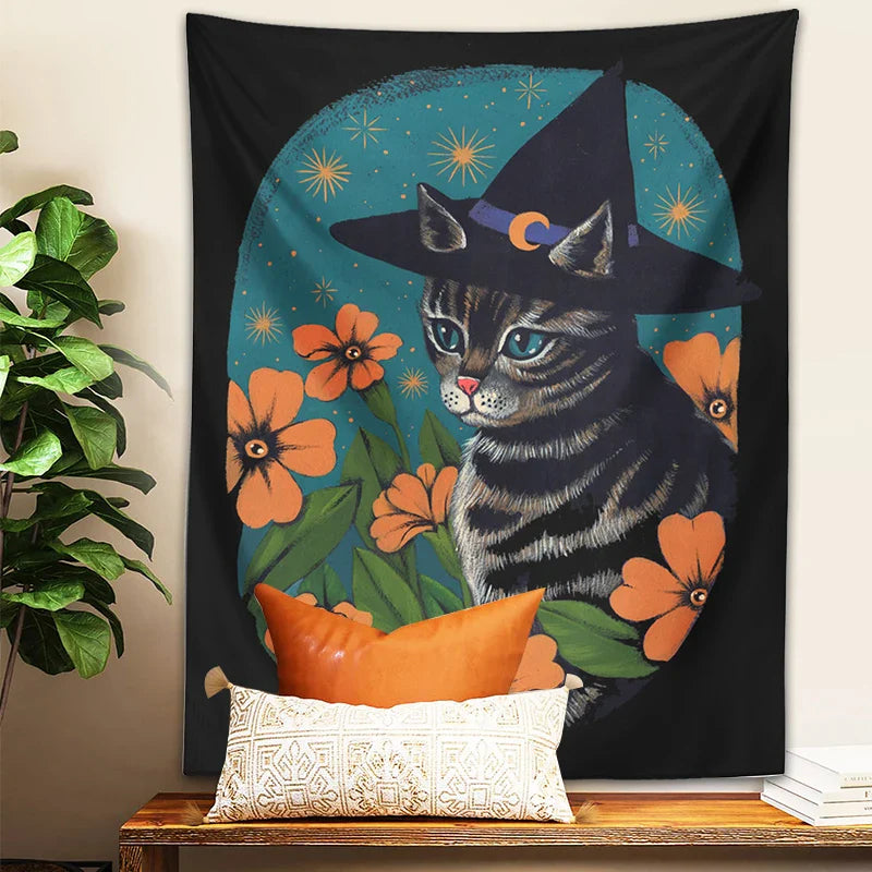 Afralia™ Cat Tapestry Wall Hanging: Cute Witchcraft Decor for Home, Bedroom, Dorm