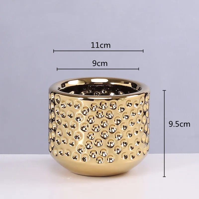 Afralia™ Gold Ceramic Flower Pot Succulent Vase Terrarium Plant Pots for Home Balcony Decor