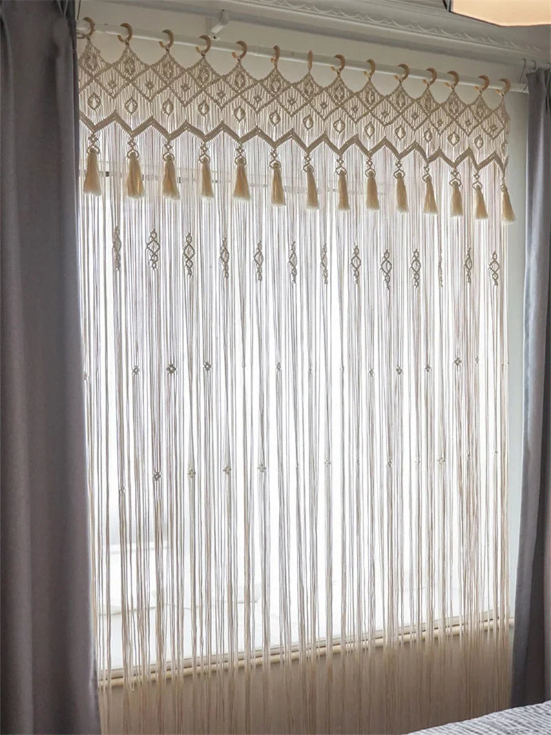 Macrame Cotton Door Curtain | Boho Wall Hanging Tapestry by Afralia™