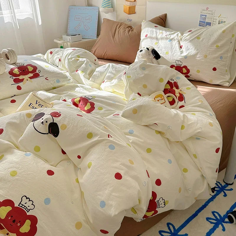 Afralia™ Cartoon Pattern Cotton Fitted Sheet Set – Soft & Cozy Bedding for Adults & Kids