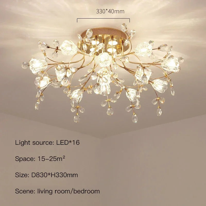 Afralia™ Glass Flower Chandelier Ceiling Lamp - Nordic Crystal Branch Tree Lighting for Living Room and Bedroom