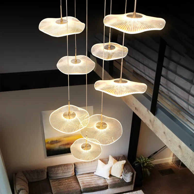 Afralia™ Nordic Lotus Leaf LED Chandelier for Staircase and Living Room