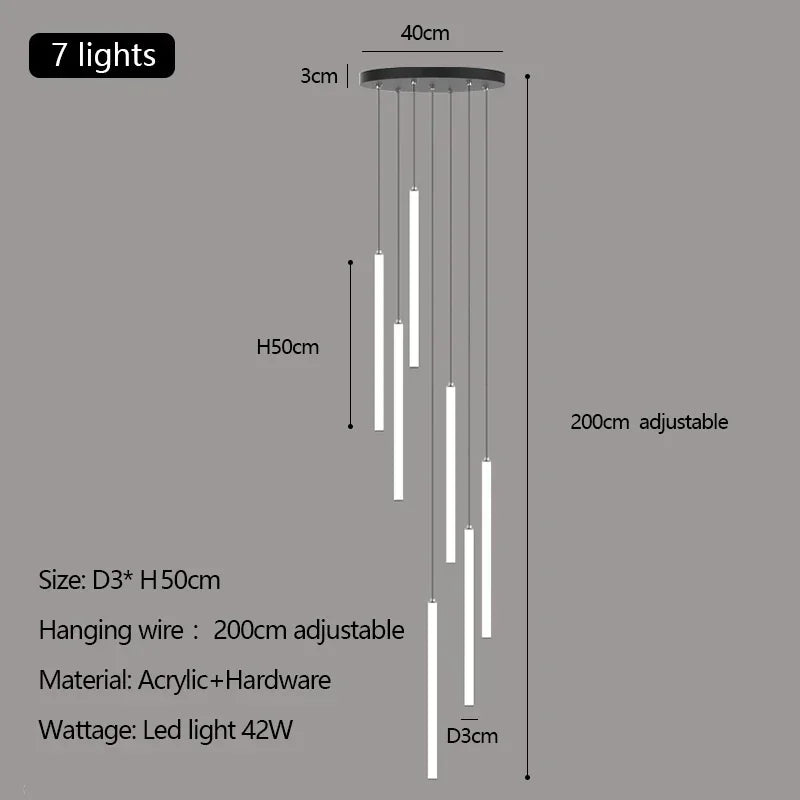 Afralia™ Modern Luxury LED Stair Pendant Chandelier Light for Villa