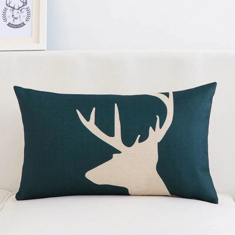 Afralia™ Geometric Elk Design Linen Lumbar Pillow Cover 30X50cm Modern Nordic Home Decor