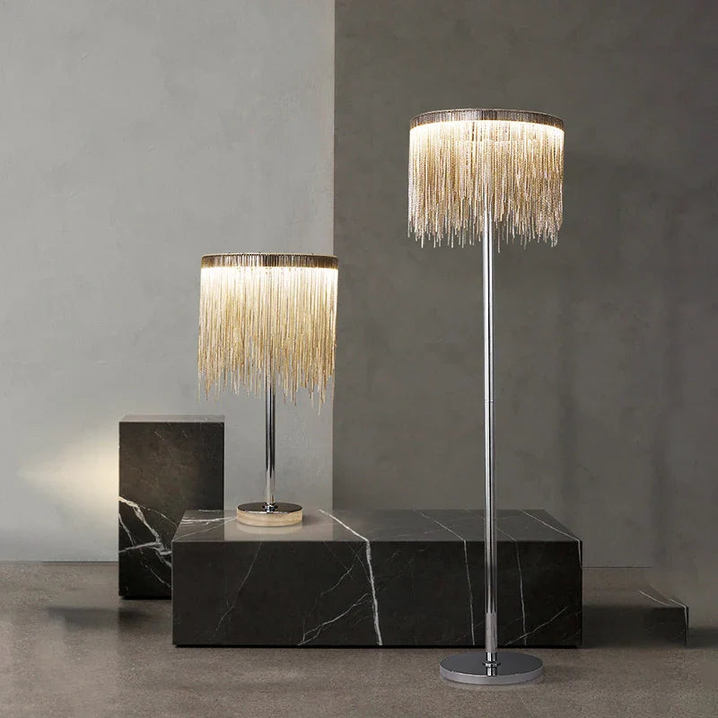 Afralia™ Nordic Tassel Aluminum Chain Floor Lamp - Modern Luxury LED Home Decor