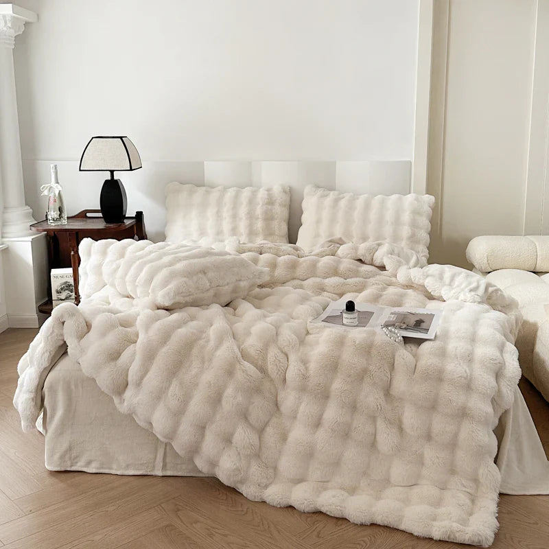 Afralia™ Deluxe Faux Rabbit Fur Bedding Set: Soft Velvet, Plush Warmth for Winter