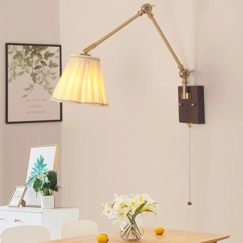 Afralia™ Wood LED Wall Sconce Pull Chain Switch Rotatable 2 Arms Stair Light