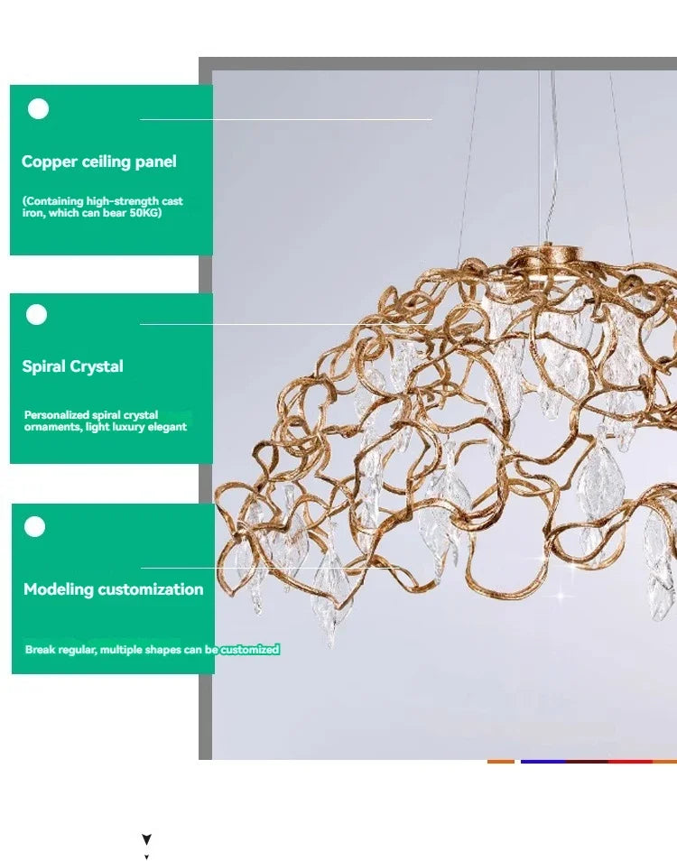Afralia™ Copper Crystal Ceiling Chandelier for Dining Living Room - Round Branch Crystal Lighting