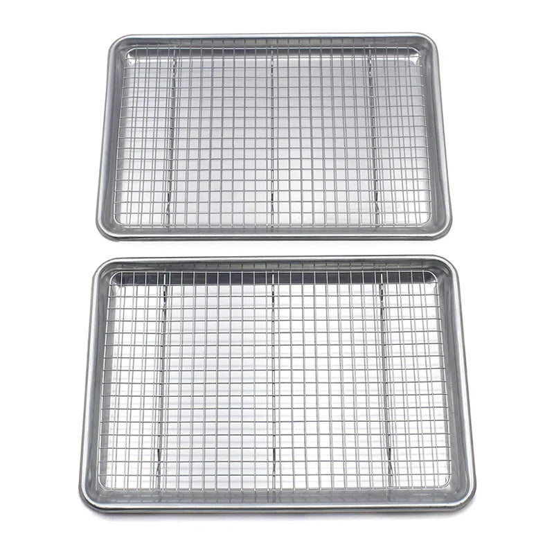 Afralia™ Stainless Steel Baking Tray with Removable Cake Grid Cooling Rack