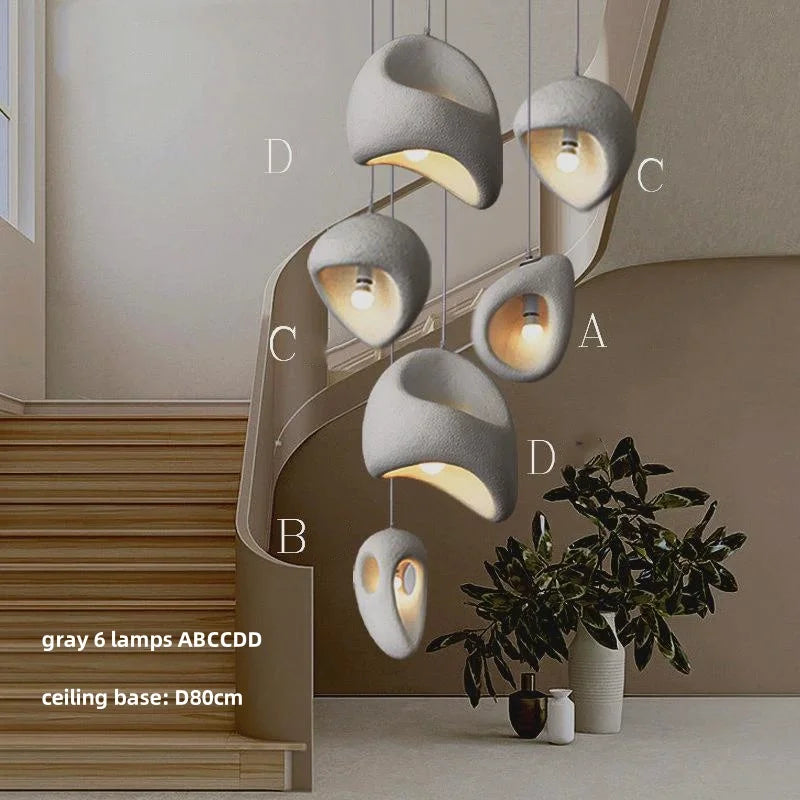 Afralia™ Wabi-sabi Resin Pendant Chandelier | Nordic Villa Stair Decor Droplight