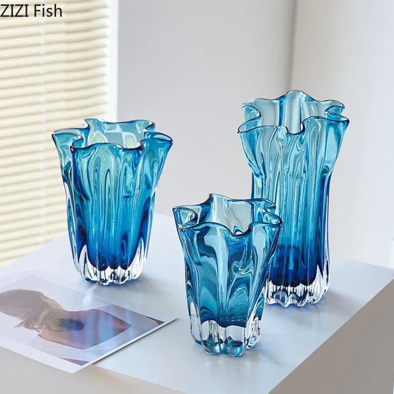 Afralia™ Blue Glass Hydroponic Vase: Modern Desk Floral Decor & Room Aesthetic