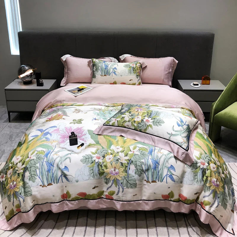 Afralia™ Eucalyptus Lyocell Flowers Duvet Set with Sheet & Pillowcases
