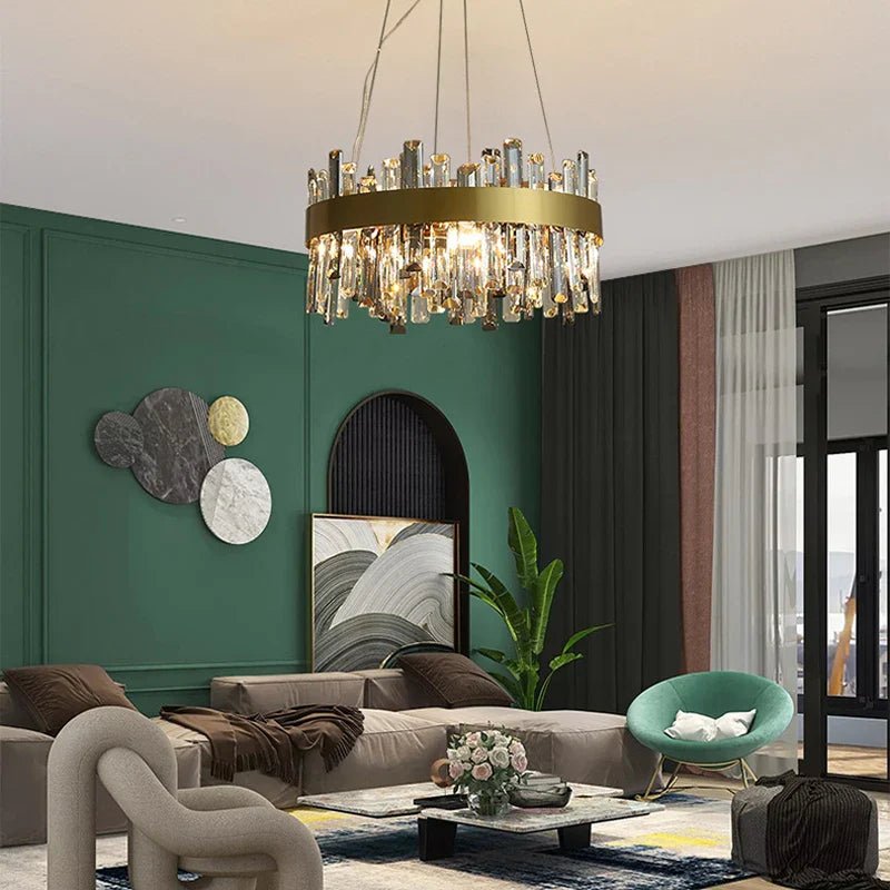 Afralia™ Crystal Ceiling Chandelier LED Hanging Lamps for Living Room Luxe Décor