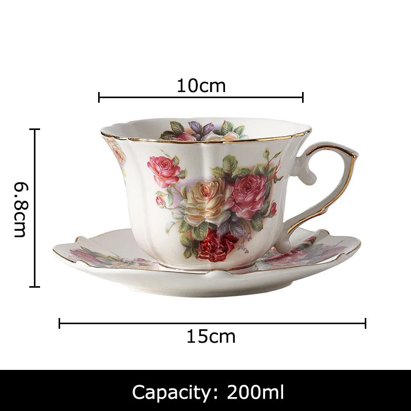Afralia™ Rose Blooms Ceramic Cup & Saucer Set