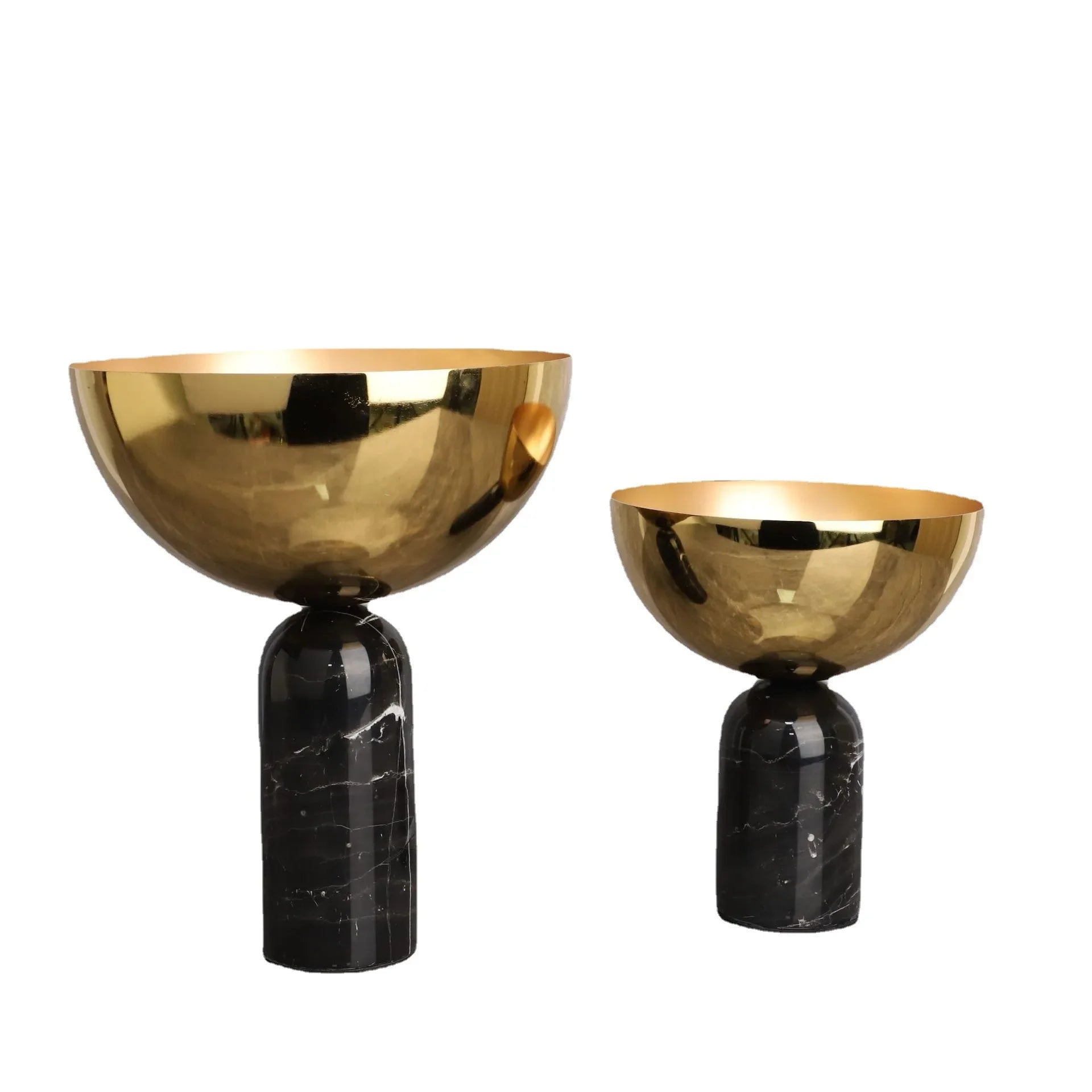 Afralia™ Golden Fruit Bowl Marble Base Handicraft Tray Vase Figurine Metal Container